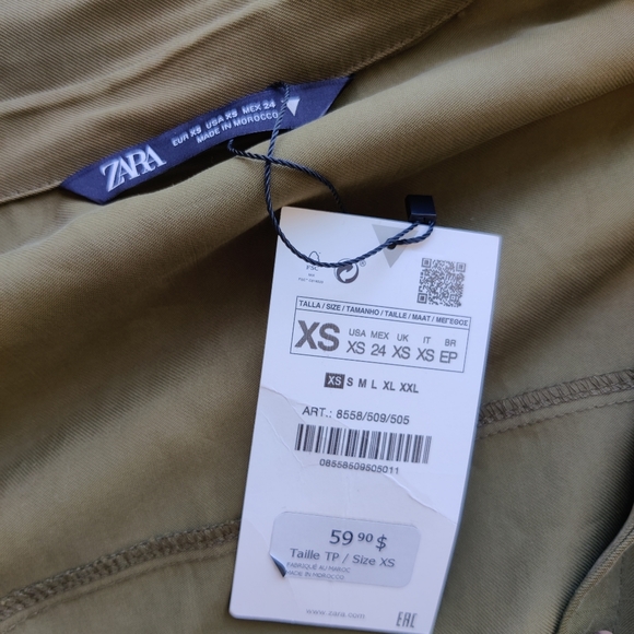 NWT ZARA belted longsleeve button up shirt dress in khaki green - Picture 9 of 10